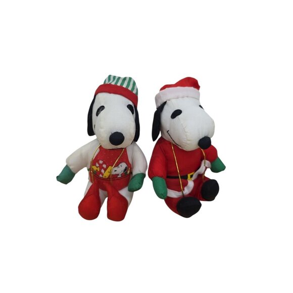 Vintage Snoopy Peanuts Nylon Christmas Plush Set of 2 7in. - Picture 1 of 8